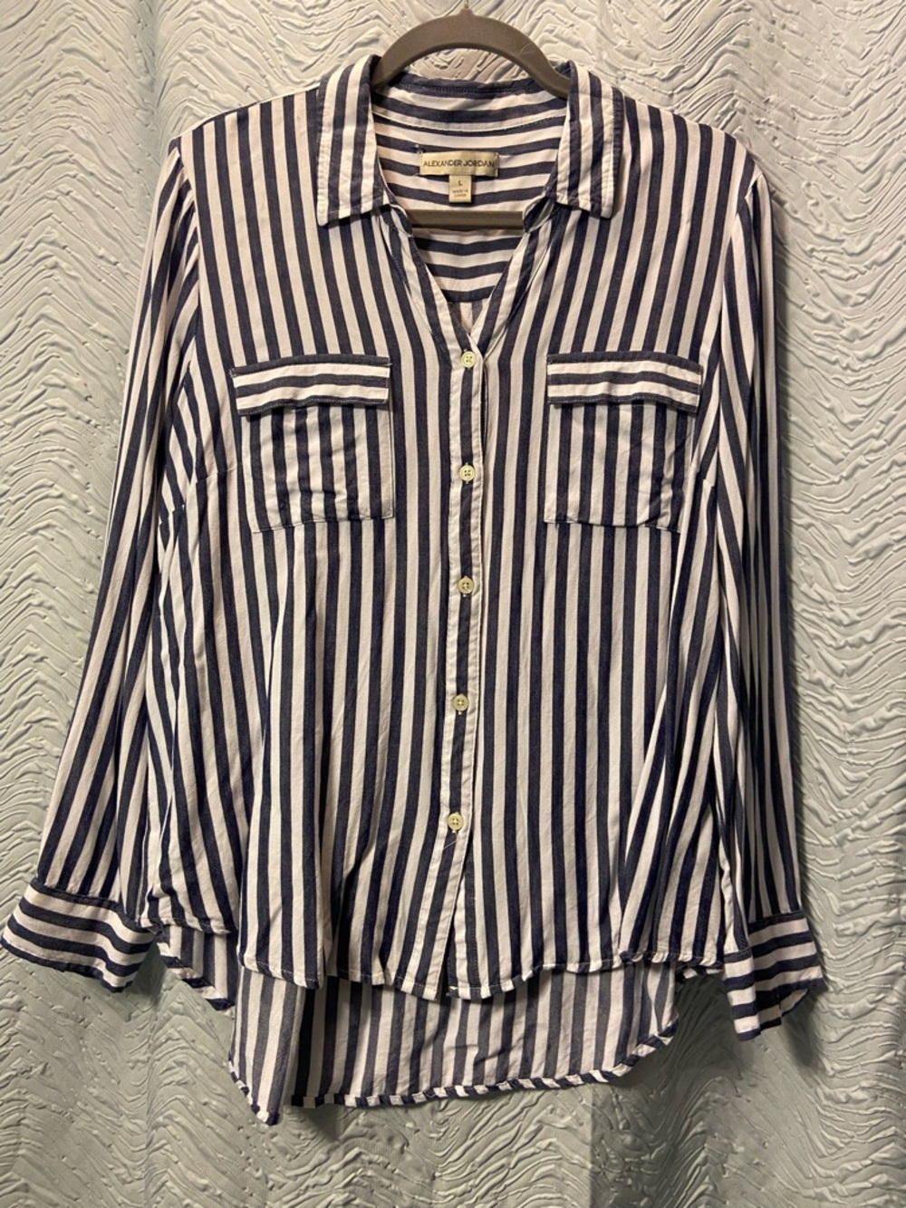 Alexander Jordan Navy and White Striped Button-Down Shirt